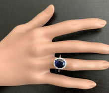 Load image into Gallery viewer, 6.35ct Lab Ceylon Blue Sapphire &amp; Natural Diamond 14k Solid White Gold Ring