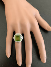 Load image into Gallery viewer, 9.00 Carats Natural Peridot and Diamond 14k Solid White Gold Ring