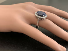 Load image into Gallery viewer, 8.80 Carats Natural Sapphire and Diamond 14k Solid White Gold Ring