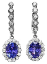 Load image into Gallery viewer, 5.25ct Natural Tanzanite and Diamond 18k Solid White Gold Earrings