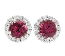 Load image into Gallery viewer, 1.65ct Natural Tourmaline and Diamond 14k Solid White Gold Earrings