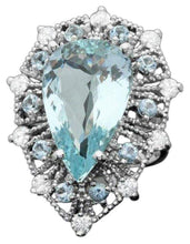 Load image into Gallery viewer, 12.20 Carats Natural Aquamarine and Diamond 14K Solid White Gold Ring