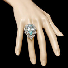 Load image into Gallery viewer, 12.20 Carats Natural Aquamarine and Diamond 14K Solid White Gold Ring