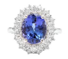 Load image into Gallery viewer, 5.70 Carats Natural Tanzanite and Diamond 14k Solid White Gold Ring