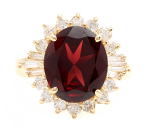 Load image into Gallery viewer, 9.60 Carats Natural Red Garnet and Diamond 14k Solid Yellow Gold Ring