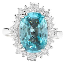 Load image into Gallery viewer, 6.75 Carats Natural Very Nice Looking Zircon and Diamond 14K Solid White Gold Ring