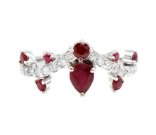 Load image into Gallery viewer, 1.30 Carats Natural Red Ruby and Diamond 14k Solid White Gold Ring