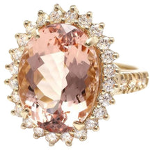 Load image into Gallery viewer, 10.00 Carats Exquisite Natural Morganite and Diamond 14K Solid Yellow Gold Ring