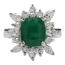 Load image into Gallery viewer, 4.06ct Natural Emerald &amp; Diamond 14k Solid White Gold Ring