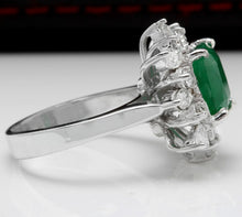 Load image into Gallery viewer, 4.06ct Natural Emerald &amp; Diamond 14k Solid White Gold Ring