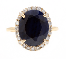 Load image into Gallery viewer, 7.50ct Natural Blue Sapphire and Diamond 14k Solid Yellow Gold Ring