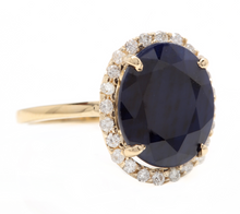 Load image into Gallery viewer, 7.50ct Natural Blue Sapphire and Diamond 14k Solid Yellow Gold Ring