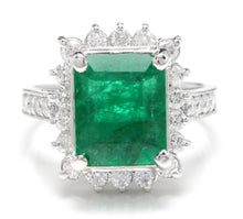 Load image into Gallery viewer, 5.10 Carats Natural Emerald and Diamond 14K Solid White Gold Ring