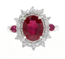 Load image into Gallery viewer, 6.65 Carats Natural Red Ruby and Diamond 14k Solid White Gold Ring