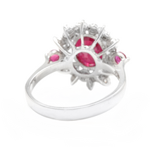 Load image into Gallery viewer, 6.65 Carats Natural Red Ruby and Diamond 14k Solid White Gold Ring