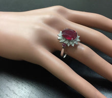 Load image into Gallery viewer, 6.65 Carats Natural Red Ruby and Diamond 14k Solid White Gold Ring