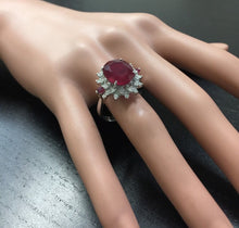 Load image into Gallery viewer, 6.65 Carats Natural Red Ruby and Diamond 14k Solid White Gold Ring
