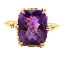 Load image into Gallery viewer, 4.08 Carats Natural Amethyst and Diamond 14k Solid Yellow Gold Ring