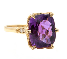 Load image into Gallery viewer, 4.08 Carats Natural Amethyst and Diamond 14k Solid Yellow Gold Ring