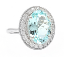 Load image into Gallery viewer, 6.90 Carats Natural Aquamarine and Diamond 18k Solid White Gold Ring