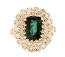 Load image into Gallery viewer, 4.45 Carats Natural Green Tourmaline and Diamond 18k Solid Yellow Gold Ring