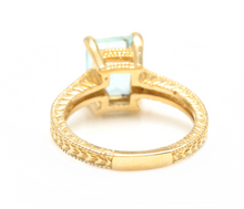 Load image into Gallery viewer, 3.20 Carats Natural Aquamarine and Diamond 14k Solid Yellow Gold Ring