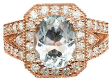 Load image into Gallery viewer, 4.10 Carats Natural Aquamarine and Diamond 14K Solid Rose Gold Ring