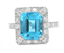 Load image into Gallery viewer, 6.60 Carats Natural Swiss Blue Topaz &amp; Diamond 14k Solid White Gold Ring