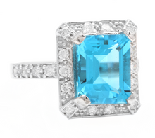 Load image into Gallery viewer, 6.60 Carats Natural Swiss Blue Topaz &amp; Diamond 14k Solid White Gold Ring