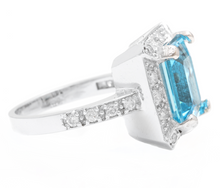 Load image into Gallery viewer, 6.60 Carats Natural Swiss Blue Topaz &amp; Diamond 14k Solid White Gold Ring