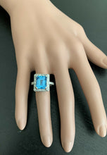 Load image into Gallery viewer, 6.60 Carats Natural Swiss Blue Topaz &amp; Diamond 14k Solid White Gold Ring