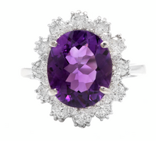Load image into Gallery viewer, 5.20 Carats Natural Amethyst and Diamond 14k Solid White Gold Ring