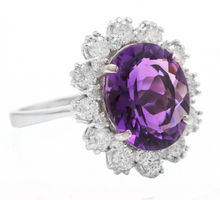 Load image into Gallery viewer, 5.20 Carats Natural Amethyst and Diamond 14k Solid White Gold Ring