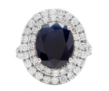 Load image into Gallery viewer, 7.90ct Natural Blue Sapphire &amp; Diamond 14k Solid White Gold Ring