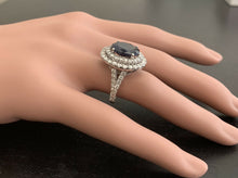 Load image into Gallery viewer, 7.90ct Natural Blue Sapphire &amp; Diamond 14k Solid White Gold Ring