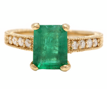 Load image into Gallery viewer, 3.00ct Natural Emerald &amp; Diamond 14k Solid Yellow Gold Ring