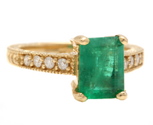 Load image into Gallery viewer, 3.00ct Natural Emerald &amp; Diamond 14k Solid Yellow Gold Ring