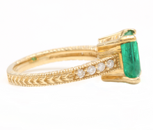 Load image into Gallery viewer, 3.00ct Natural Emerald &amp; Diamond 14k Solid Yellow Gold Ring