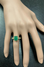 Load image into Gallery viewer, 3.00ct Natural Emerald &amp; Diamond 14k Solid Yellow Gold Ring