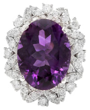 Load image into Gallery viewer, 9.10 Carats Exquisite Natural Amethyst and Diamond 14K Solid White Gold Ring