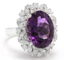 Load image into Gallery viewer, 9.10 Carats Exquisite Natural Amethyst and Diamond 14K Solid White Gold Ring