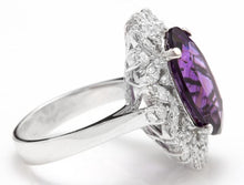 Load image into Gallery viewer, 9.10 Carats Exquisite Natural Amethyst and Diamond 14K Solid White Gold Ring