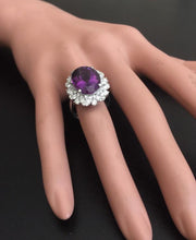 Load image into Gallery viewer, 9.10 Carats Exquisite Natural Amethyst and Diamond 14K Solid White Gold Ring