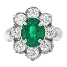 Load image into Gallery viewer, 4.40ct Natural Emerald &amp; Diamond 14k Solid White Gold Ring
