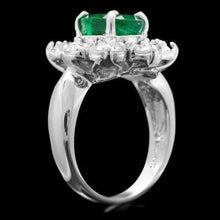 Load image into Gallery viewer, 4.40ct Natural Emerald &amp; Diamond 14k Solid White Gold Ring