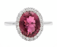 Load image into Gallery viewer, 2.35 Carats Natural Tourmaline and Diamond 14k Solid White Gold Ring
