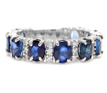 Load image into Gallery viewer, 4.90ct Natural Blue Sapphire &amp; Diamond 14k Solid White Gold Ring