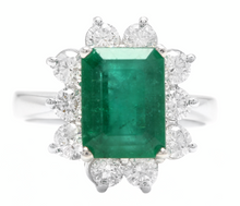 Load image into Gallery viewer, 4.00ct Natural Emerald &amp; Diamond 14k Solid White Gold Ring