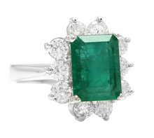 Load image into Gallery viewer, 4.00ct Natural Emerald &amp; Diamond 14k Solid White Gold Ring