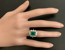 Load image into Gallery viewer, 4.00ct Natural Emerald &amp; Diamond 14k Solid White Gold Ring